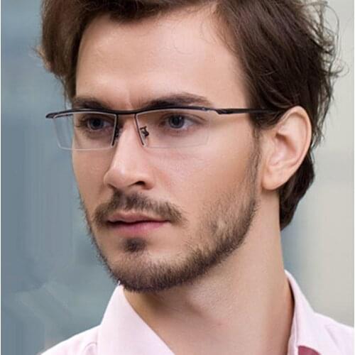 TR90 Titanium Black Half Rimless Eyeglass Frame Streamlined Designer Man Women Glasses Eyeglasses Rx able