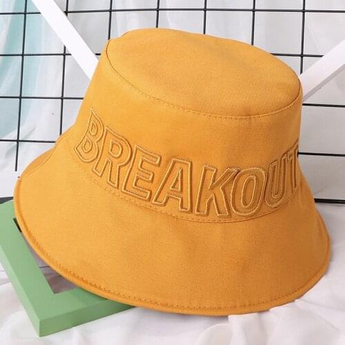 Fisherman Hat Bucket Hats Ladies Japanese Cotton Flat-top Basin Hats Letter Embroidery Simple Fashion Sun-shading Cloth Hat