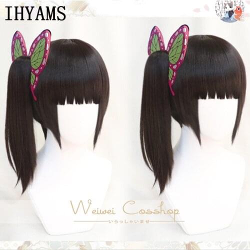 Demon Slayer Kimetsu no Yaiba Kanawo Tsuyuri Kanao Heat Resistant Hair Cosplay Costume Wigs + Butterfly hairpin + free wig cap