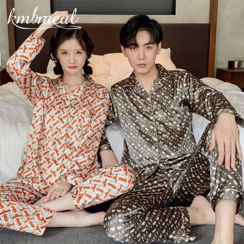 Couples Sleepwear Summer Thin Ice Silk Womens Nightwear Autumn Long Suit The Man Household To Take Set 2 Pieces Big Yards 3XL