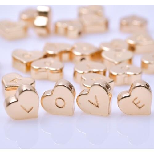 Golden Heart Alphabet Charm DIY Pendants For Women Men Jewelry Creation Making Necklace Anklets Handmade Alloy 26 Letter Charms