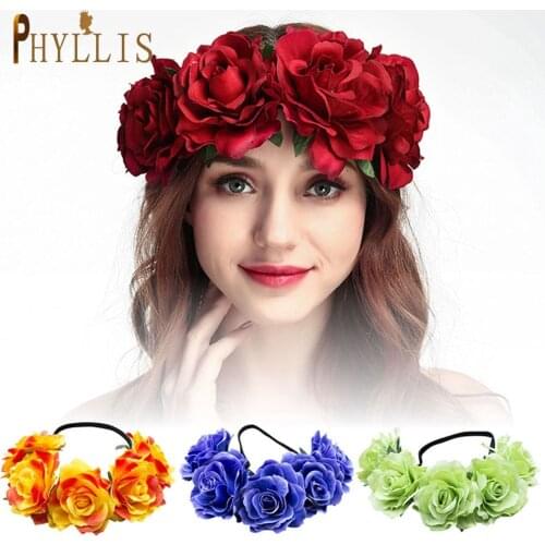 PHYLLIS A155 Bridal Rose Flower Wedding Hairband Floral Headband Kids Hot Sale Wedding Headwear for Women Fashion Hair Wreaths