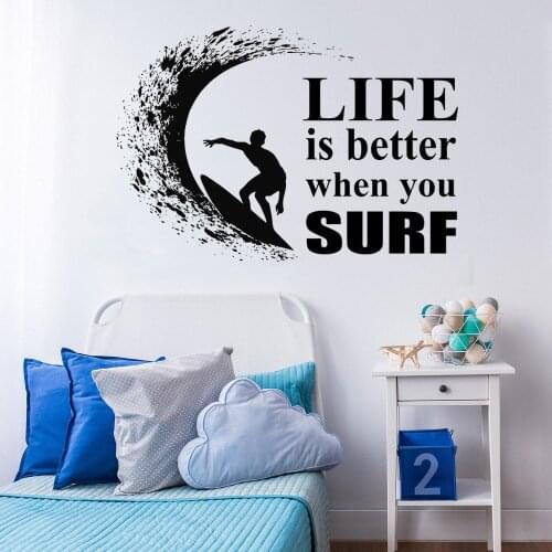 Simple Surfing Board Wave Ocean Extreme Vinyl Wall Decals Sticker Sports Waterproof Wallpaper for Bddroom Hot Selling WL27