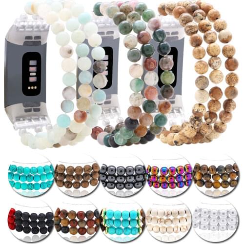 Women Multicolor Elastic Beads Watchband For Fitbit Charge 3/4 Handmade Smart Watch Strap For Unisex Watch Bracelet Wristband