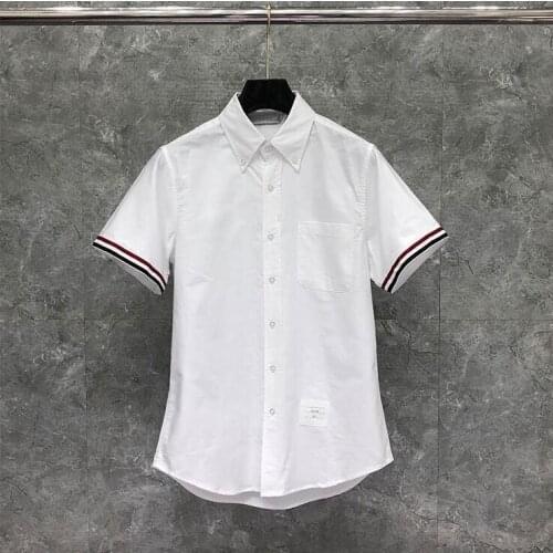2021 Fashion Brand Shirts Men High Quality Slim White Short Sleeve Casual Shirt Striped Cotton Solid Mens Clothing