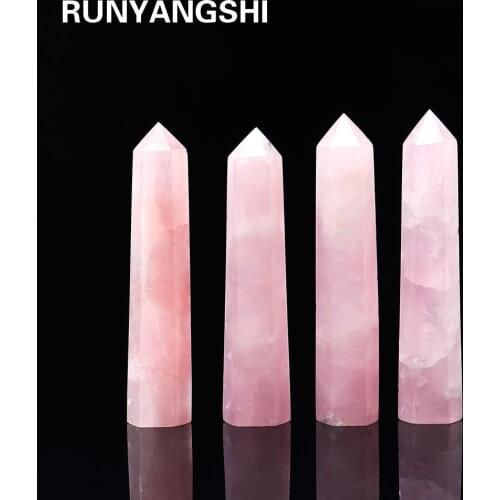 Runyangshi 1pc Natural rose quartz crystal point Pink crystal column Hand polished hexagon for Home Furnishing decoration