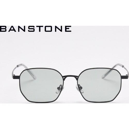 BANSTONE men polygonal polarized sunglasses blue green uv400 lens male square glasses for women yellow octagon eyeglasses