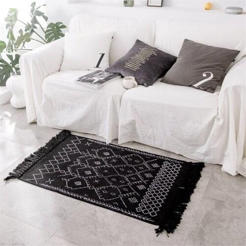 Modern Hand-knitting Rug withTassel Bohemia Cotton Living Room Sofa Bedside Stair Carpet Home Decor Doormat tapetes