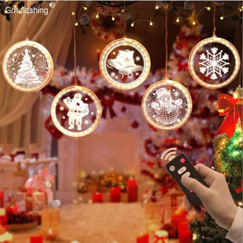 New Christmas Tree LED String Lights Decor Home 3D Creative USB Power Curtain Fairly Light Wireless Control SnowMan forBaby Gift