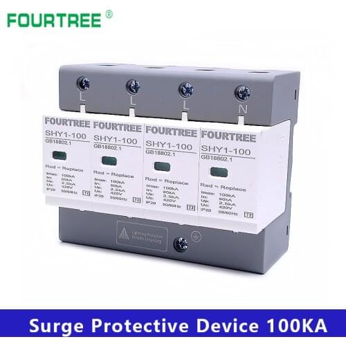 SPD Surge Protective Device AC 3P+N 40~80KA 60KA~100KA 385V 420V House Lightning Protection Arrester Low-Voltage Protector