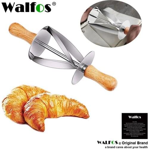 WALFOS Stainless Steel Rolling Cutter For Making Croissant Bread Wheel Dough Pastry Knife Wooden Handle Baking Kitchen Knife