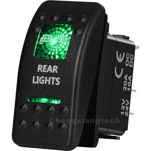 Rear Lights 5 Pin On Off Green Led Backlit Printed Rocker Switch for Car Boat Truck 12v 24v SPST Waterproof