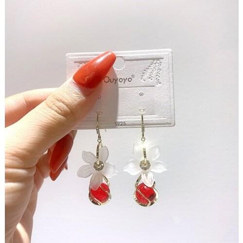 Korean Girl Earrings Net Red 2021 Fashion Explosive Temperament White Flower Fairy Crystal Earrings Womens Sale Pendientes