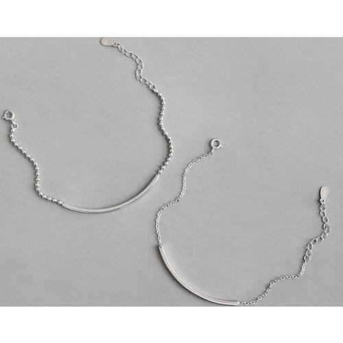 925 sterling silver beads chains bracelet women, minimalism square tube woman bracelets & bangles silver jewellery