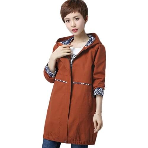 Plus size 5XL 6XL Women Trench Coat New Spring Autumn Clothes Loose Hooded Mid-long Overcoat Cotton Windbreaker Female Tops J228