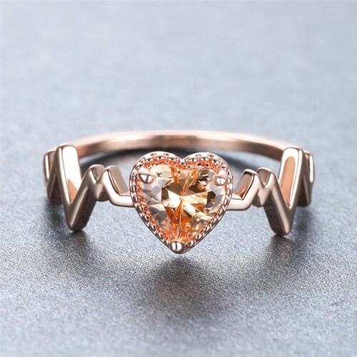 Female Luxury Champagne Zircon Cute Heart Stone Rings For Women Wedding Jewelry Rose Gold CZ Engagement Ring Mothers Day Gifts