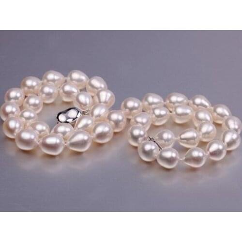 Fashion Women Cultured 8-9mm White Oval Freshwater Pearl Wedding Necklace 18"