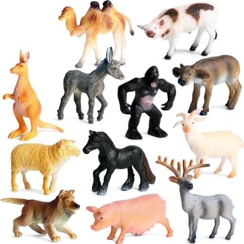 12 pcs/set Small Size Wild Animal Model Action Figure PVC Children Cognitive Toys