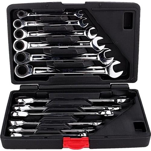 Oversea 12pcs 8-19mm Spanners Ratchet Wrench Hand Tool Set Kit Ratcheting Wrench Spanners Garage Repair Tools Fixed