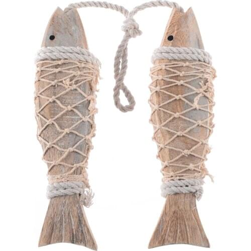 2pcs/set Wooden Hanging Fish Retro Mediterranean Style Rustic Hand Carved Hanging Fish Ornaments for Home Wall Decor Gift