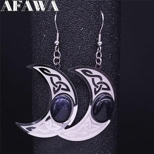 2021 Irish Knot Moon Natural Stone Stainless Steel Drop Earrings for Women Silver Color Big Long Earrings Jewelry bijoux EXS02