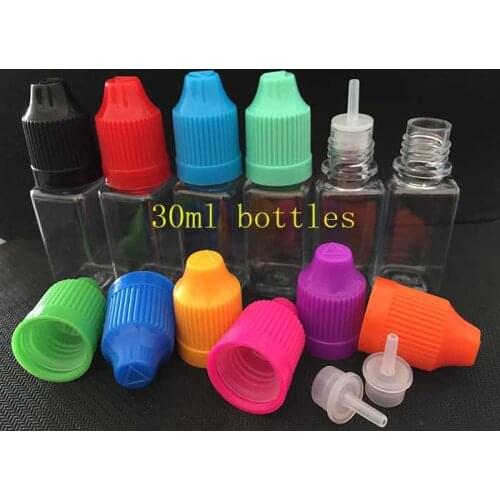 500pcs Square Bottle Essential Oil 30ml empty Bottle Plastic Dropper E liquid Bottle With Childproof Safety Cap For Ecig