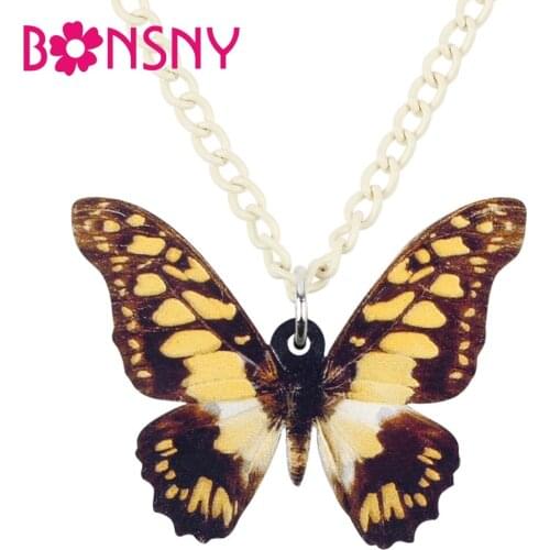 Bonsny Statement Acrylic Papilio Machaon Butterfly Necklace Pendant Chain Collar Fashion Insect Jewelry For Women Girl Teen Gift