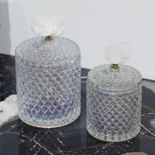 Natural Quartz Geode Candy Jar Crystal Cluster Storage Glass Bottles Snack Nut Jar Home Decoration