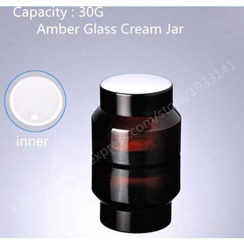Free shipping 200pcs 30g amber glass oblique jar with black lids 30gram skin care cream bottles dark glass cosmetic containers