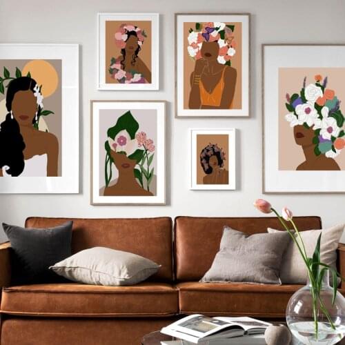 Boho Flower Butterfly Girl Minimalist Abstract Wall Art Print Canvas Painting Nordic Poster Wall Pictures For Living Room Decor