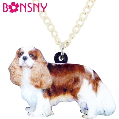 Bonsny Acrylic Elegant Cavalier King Charles Spaniel Dog Necklace Pendant Chain Choker Cute Animal Jewelry For Women Girl Ladies