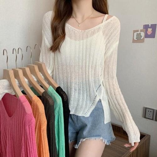 Black Sexy Hollow Out Knitted Korean Style Fashion Pullovers For WomenS Ladies Autumn Winter 2021 Clothes Women Sweater Tops