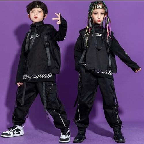Kids Hip HopStreetwear Sleeveless Coat Tops Tactical Cargo Pants Clothing For Girls Boy Jazz Dance Costume Clothes Wear