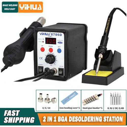 Standard Edition YIHUA 8786D 2 in 1 hot air soldering station double panel circuit LED rework station