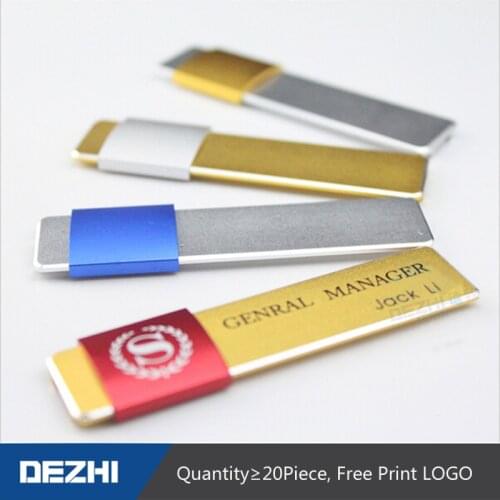 DEZHI-1802 20pcs/lot Customized Pin Type Metal Name Badge ID Holder 70X20mm with pin for manager Staff, logo customize
