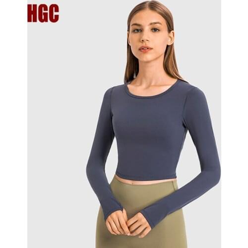 HGC Yoga Blouse Long Sleeve Sports Top Women 2021 Autumn And Winter New Elastic Fitness Shirts Naked Feeling Sexy Gym Pullover