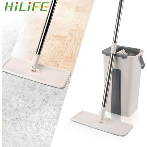 HILIFE Automatic Spin Mop Wooden Floor Flat Lazy Mop Hand Free Washing Ultrafine Fiber Cleaning Cloth Flat Squeeze Magic Mop Set