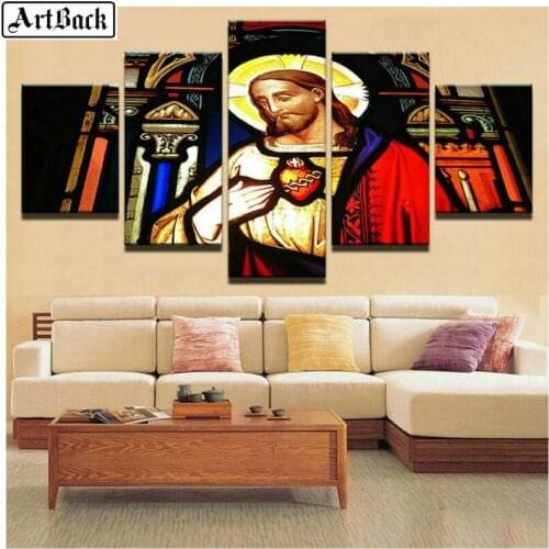 ARTBACK 5d Diamond Painting Jesus Picture for Living Room Decoration Full Square Drill Mosaic 3d Diamond Embroidery Christ Cross