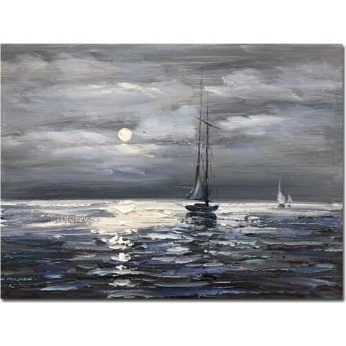 Handmade knife paintings, living room murals, evening abstract paintings of boats picture art on canvas