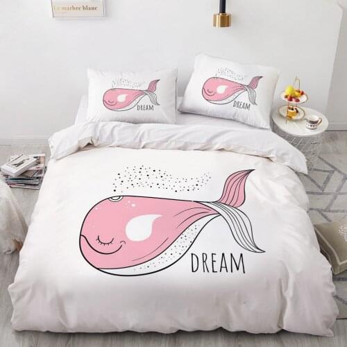 Classic 3D Bedding Set Comforter Quilt Cover King Queen Double Single Size Pink Whale Cartoon Design Custom Bedclothes