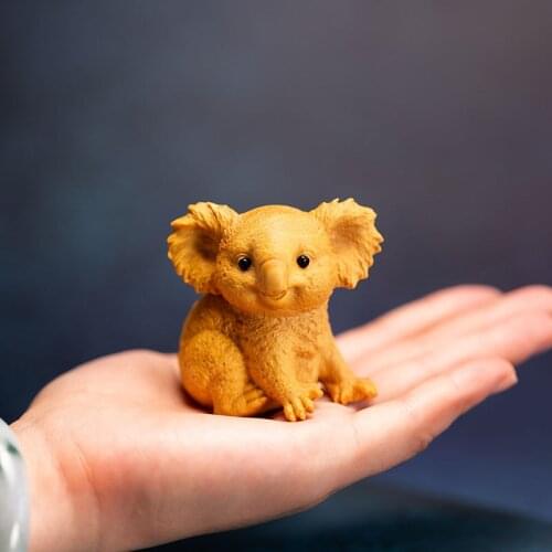 6CM Koala Lucky Animal Cute Wood Statue Creative Home Decoration Home Wall Decors Animal Statue Boxwood Carving Car Decoration