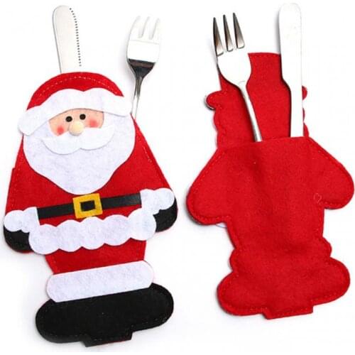 Creative Christmas Cutlery Bag Felt Cloth Santa Snowman Elk Napkin Tableware Holder Christmas Party Table Decoration Supplies