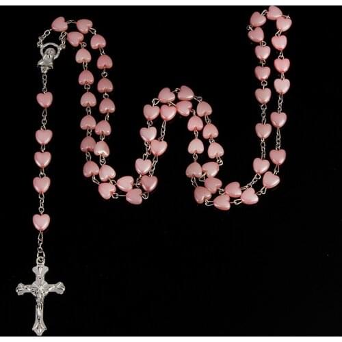 Catholic porcelain white love rosary prayer necklace, Mary blessing rosary prayer necklace, porcelain white heart-shaped beads