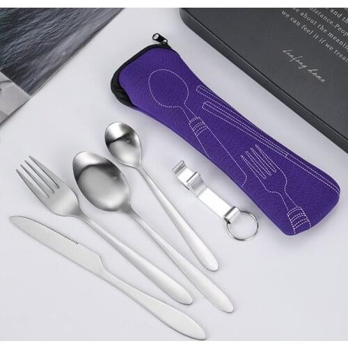 5pcs Set Dinnerware Portable Printed Stainless Steel Spoon Fork Steak Knife Set Travel Cutlery Tableware with Bag cutlery set