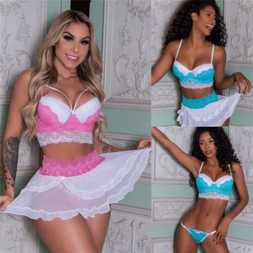 2020 New Women Sexy Lingerie Nightwear Dress Babydoll G-string Underwear Lace Bra Set Babydoll Sleepwear Lace Bra Exotic Sets