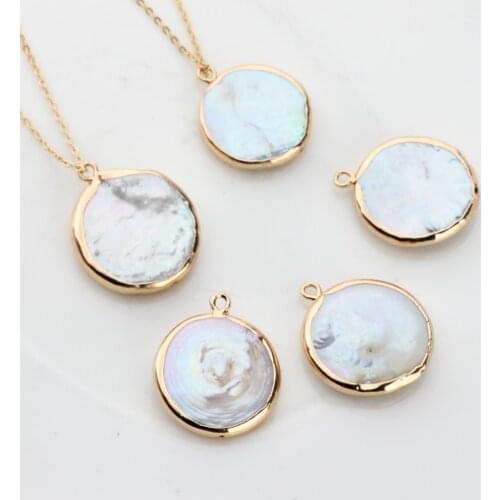 Natural White Pearl Pendant Big Round Flat Charms Pendant About 20-23mm 1PCS For DIY Earrings Jewelry Making Accessories