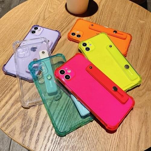 Shockproof Clear Phone Case For iPhone 12 Mini XR XS Max 7 8 Plus X Wrist Band Soft Glitter TPU Back Cover For iPhone 11 Pro