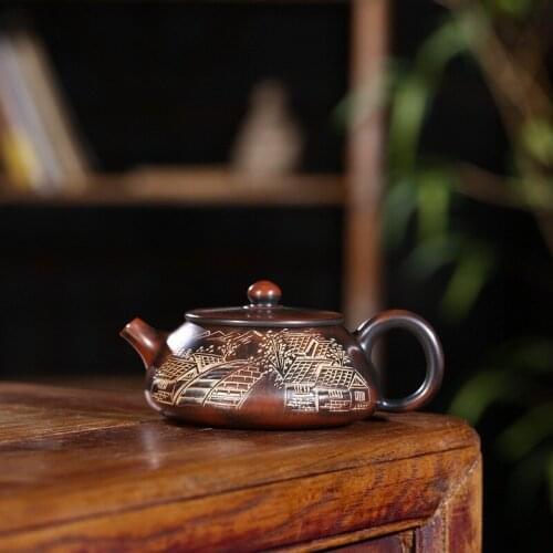 Recommended all hand carved double draw household utensils nixing pottery stone gourd ladle sketch teapot special batch