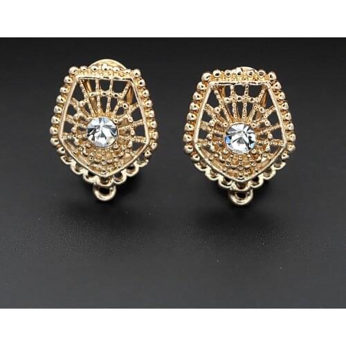 Earrings Post with Loop Hanger Paved CZ Rhinestone Filigree Base DIY Dubai Gold Color Clip Stud Earrings Jewelry Findings