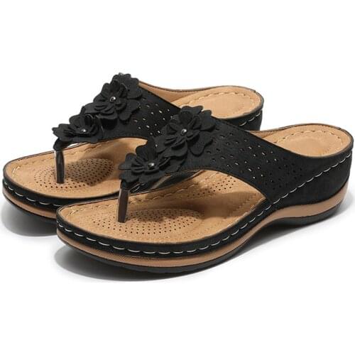 Women Slippers Summer Women Flip Flops Low Heels Sandals Shoes Female Summer Slippers Flower Women Slides Wedges Shoes Women